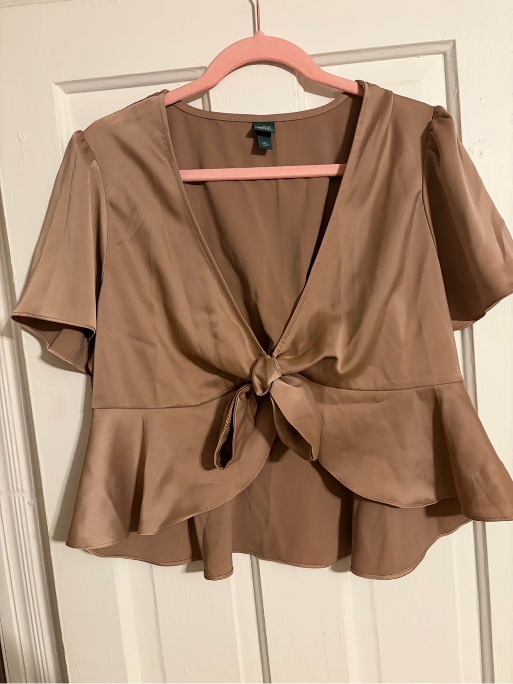 wild fable Taupe Tie-Front Peplum Blouse